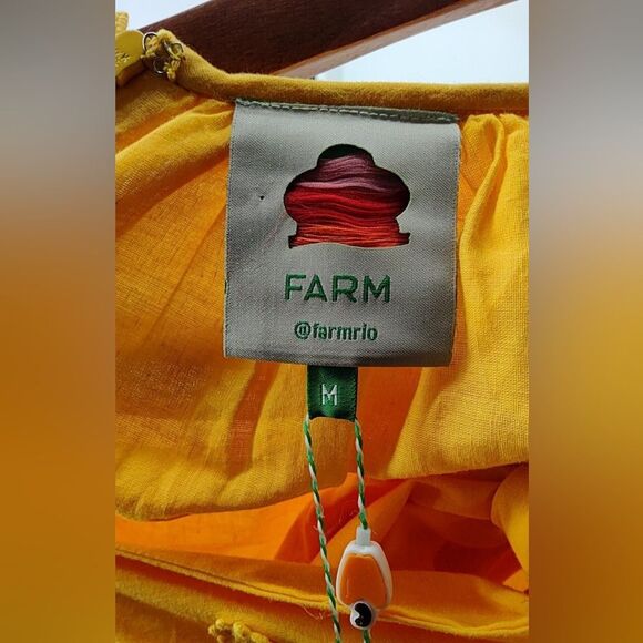 Farm Rio Yellow 3D Flowers Cotton Maxi Dress Crochet Embroidery Size M - Picture 13 of 13